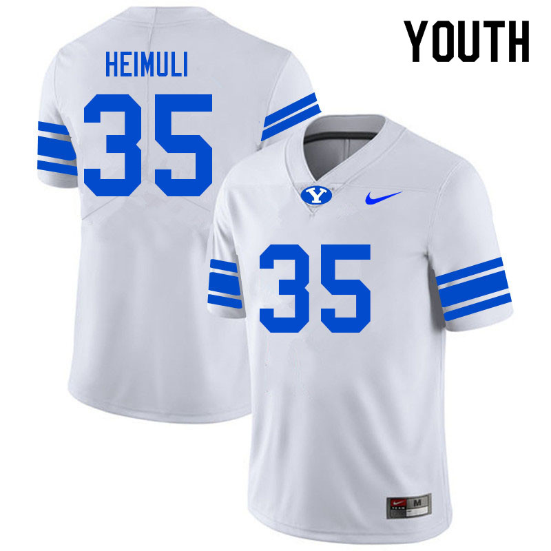 Youth #35 Houston Heimuli BYU Cougars College Football Jerseys Sale-White